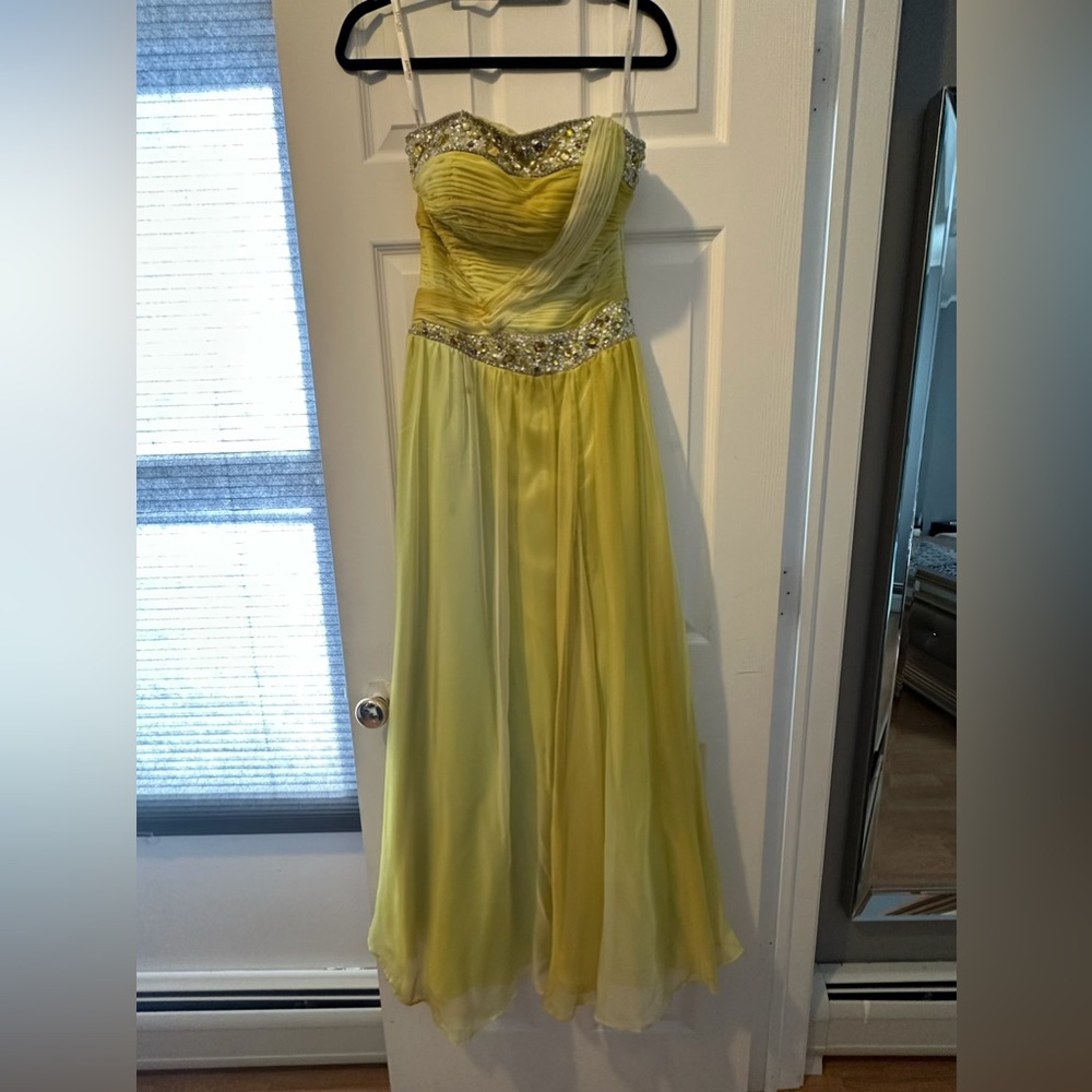 Used flowy strapless evening gown with beading Size 4